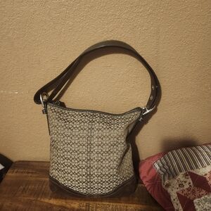 Coach Vintage Tan and Brown Patterned Shoulder Bag